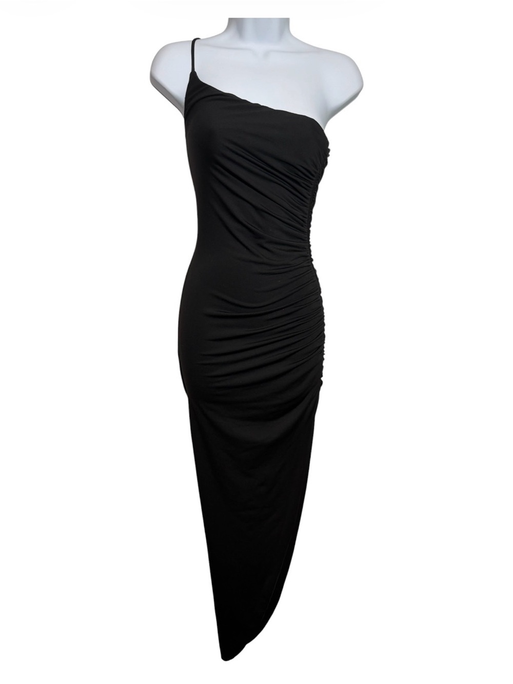 Hello Molly Little Black Dress One-Shoulder Asymmetric Ruched Size 2 XS Sexy